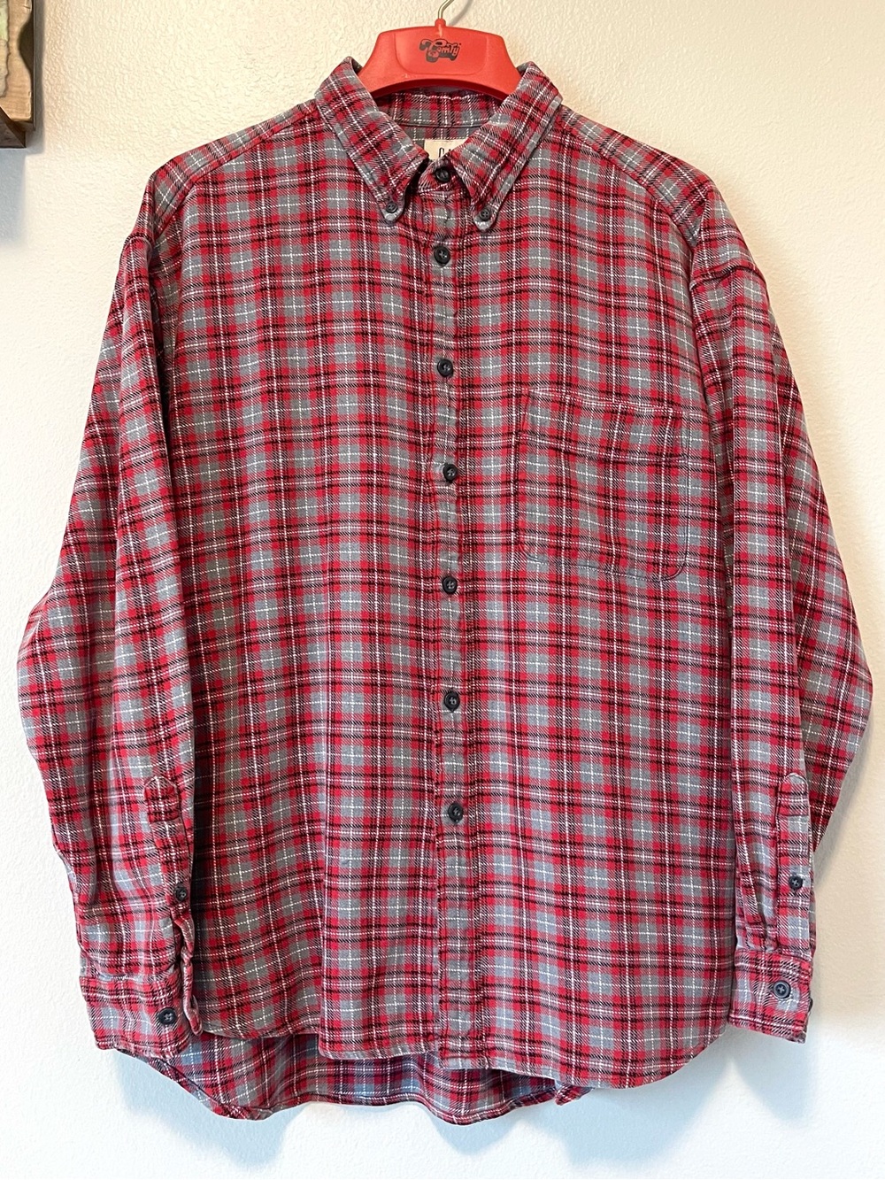 Vintage 90s GAP Flannel Shirt- Red & Gray Plaid 100% Cotton - Size XL